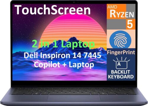 Dell Inspiron 14 7445 2 in 1 Laptop AMD Ryzen 5-8640HS, 8GB DDR5, 512GB SSD, AMD Radeon Graphics, 14″ FHD+ IPS Touch Screen, Windows 11 Home, Midnight Blue