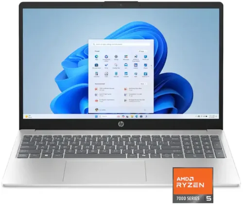 HP 15-FC0146DX Laptop AMD Ryzen 5 7520U, 8GB DDR5, 512GB SSD, Integrated AMD Radeon Graphics, 15.6″ FHD IPS Touch Screen, Windows 11 Home, Natural Silver