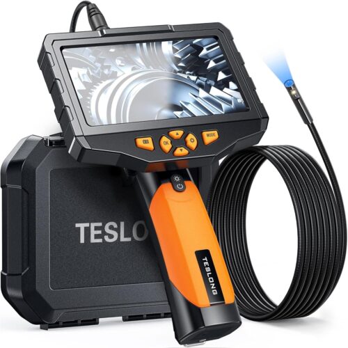 Teslong Inspection Camera, Dual Lens Borescope Camera with Light, NTS300 5″ IPS Industrial Endoscope, 1080P Waterproof Flexible Mechanic Fiber Optic Snake Scope Cam for Wall Automotive Engine (10FT)